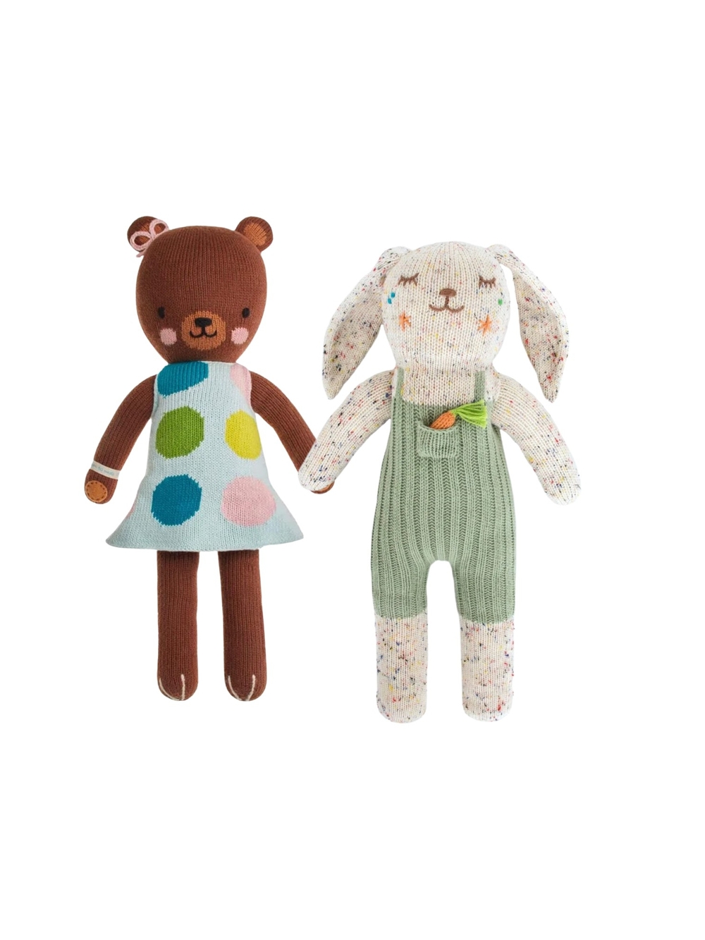 Cuddle + Kind Ivy Bear 18" & Blabla Lettuce Bunny 18" Handmade Knit Plush Lot